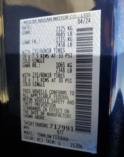 2024 Nissan Rogue Sv from USA, damaged, VIN 5N1BT3BB0RC717991